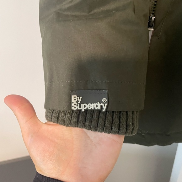 Superdry Olive Green Wind Parka with Faux Fur Hood - Picture 5 of 12